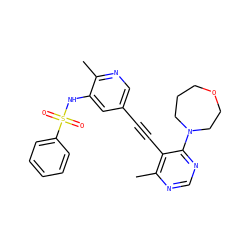 Cc1ncc(C#Cc2c(C)ncnc2N2CCCOCC2)cc1NS(=O)(=O)c1ccccc1 ZINC000149142071