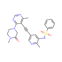 Cc1ncc(C#Cc2c(C)ncnc2N2CCN(C)C(=O)C2)cc1NS(=O)(=O)c1ccccc1 ZINC000169697511