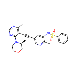 Cc1ncc(C#Cc2c(C)ncnc2N2CCOC[C@@H]2C)cc1NS(=O)(=O)c1ccccc1 ZINC000169697516
