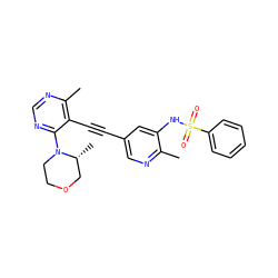 Cc1ncc(C#Cc2c(C)ncnc2N2CCOC[C@H]2C)cc1NS(=O)(=O)c1ccccc1 ZINC000169697515