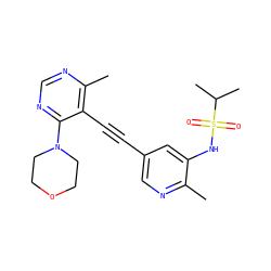Cc1ncc(C#Cc2c(C)ncnc2N2CCOCC2)cc1NS(=O)(=O)C(C)C ZINC000142166460