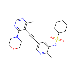 Cc1ncc(C#Cc2c(C)ncnc2N2CCOCC2)cc1NS(=O)(=O)C1CCCCC1 ZINC000142131042
