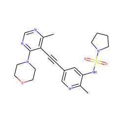 Cc1ncc(C#Cc2c(C)ncnc2N2CCOCC2)cc1NS(=O)(=O)N1CCCC1 ZINC000142141825