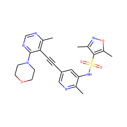 Cc1ncc(C#Cc2c(C)ncnc2N2CCOCC2)cc1NS(=O)(=O)c1c(C)noc1C ZINC000142109650