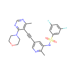 Cc1ncc(C#Cc2c(C)ncnc2N2CCOCC2)cc1NS(=O)(=O)c1cc(F)cc(F)c1 ZINC000169697498