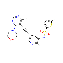 Cc1ncc(C#Cc2c(C)ncnc2N2CCOCC2)cc1NS(=O)(=O)c1ccc(Cl)s1 ZINC000143850826