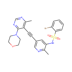 Cc1ncc(C#Cc2c(C)ncnc2N2CCOCC2)cc1NS(=O)(=O)c1ccccc1Br ZINC000169697482