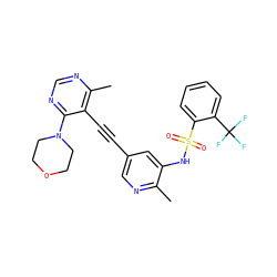 Cc1ncc(C#Cc2c(C)ncnc2N2CCOCC2)cc1NS(=O)(=O)c1ccccc1C(F)(F)F ZINC000169697484