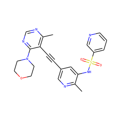 Cc1ncc(C#Cc2c(C)ncnc2N2CCOCC2)cc1NS(=O)(=O)c1cccnc1 ZINC000143854909