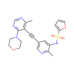 Cc1ncc(C#Cc2c(C)ncnc2N2CCOCC2)cc1NS(=O)(=O)c1ccco1 ZINC000142116405