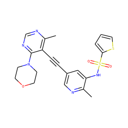 Cc1ncc(C#Cc2c(C)ncnc2N2CCOCC2)cc1NS(=O)(=O)c1cccs1 ZINC000142132359