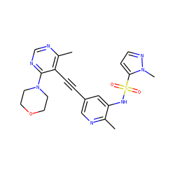 Cc1ncc(C#Cc2c(C)ncnc2N2CCOCC2)cc1NS(=O)(=O)c1ccnn1C ZINC000143846618