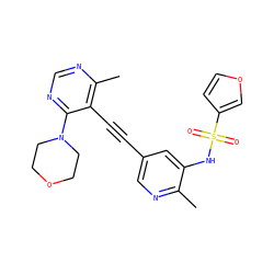 Cc1ncc(C#Cc2c(C)ncnc2N2CCOCC2)cc1NS(=O)(=O)c1ccoc1 ZINC000143844554