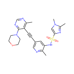 Cc1ncc(C#Cc2c(C)ncnc2N2CCOCC2)cc1NS(=O)(=O)c1cn(C)c(C)n1 ZINC000143846406