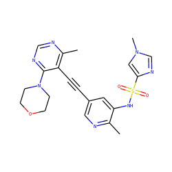 Cc1ncc(C#Cc2c(C)ncnc2N2CCOCC2)cc1NS(=O)(=O)c1cn(C)cn1 ZINC000143839444