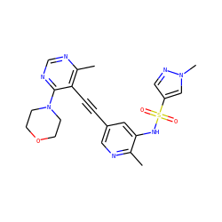Cc1ncc(C#Cc2c(C)ncnc2N2CCOCC2)cc1NS(=O)(=O)c1cnn(C)c1 ZINC000143854493