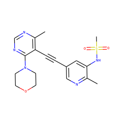Cc1ncc(C#Cc2c(C)ncnc2N2CCOCC2)cc1NS(C)(=O)=O ZINC000169697504