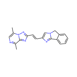 Cc1ncc(C)n2nc(/C=C/c3cn4c(n3)-c3ccccc3C4)nc12 ZINC000169704372