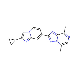 Cc1ncc(C)n2nc(-c3ccn4cc(C5CC5)nc4c3)nc12 ZINC000149241482