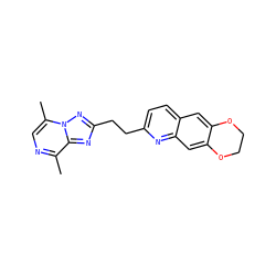 Cc1ncc(C)n2nc(CCc3ccc4cc5c(cc4n3)OCCO5)nc12 ZINC000206165904