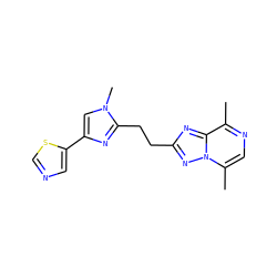 Cc1ncc(C)n2nc(CCc3nc(-c4cncs4)cn3C)nc12 ZINC000117862235