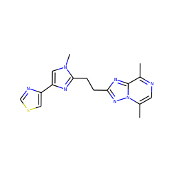 Cc1ncc(C)n2nc(CCc3nc(-c4cscn4)cn3C)nc12 ZINC000117854066