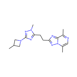 Cc1ncc(C)n2nc(CCc3nc(N4CC(C)C4)nn3C)nc12 ZINC000210580148