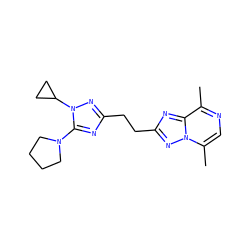 Cc1ncc(C)n2nc(CCc3nc(N4CCCC4)n(C4CC4)n3)nc12 ZINC000218498912