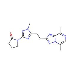 Cc1ncc(C)n2nc(CCc3nc(N4CCCC4=O)nn3C)nc12 ZINC000210571218