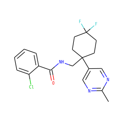 Cc1ncc(C2(CNC(=O)c3ccccc3Cl)CCC(F)(F)CC2)cn1 ZINC000217366941