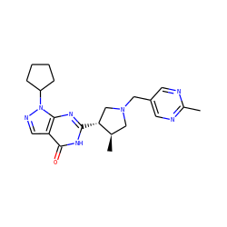 Cc1ncc(CN2C[C@@H](C)[C@H](c3nc4c(cnn4C4CCCC4)c(=O)[nH]3)C2)cn1 ZINC000045300161