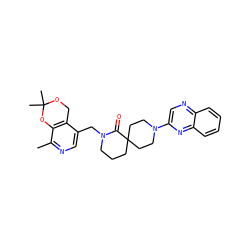 Cc1ncc(CN2CCCC3(CCN(c4cnc5ccccc5n4)CC3)C2=O)c2c1OC(C)(C)OC2 ZINC000096173155