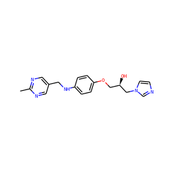 Cc1ncc(CNc2ccc(OC[C@@H](O)Cn3ccnc3)cc2)cn1 ZINC000012147656
