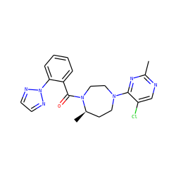 Cc1ncc(Cl)c(N2CC[C@@H](C)N(C(=O)c3ccccc3-n3nccn3)CC2)n1 ZINC000473112973