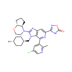 Cc1ncc(Cl)cc1-c1nc(-c2noc(=O)[nH]2)cc2nc(N3CCO[C@@H]4CCC[C@H]43)n(C[C@H]3CC[C@H](C)CC3)c12 ZINC000261099953