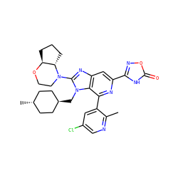 Cc1ncc(Cl)cc1-c1nc(-c2noc(=O)[nH]2)cc2nc(N3CCO[C@H]4CCC[C@@H]43)n(C[C@H]3CC[C@H](C)CC3)c12 ZINC000261099948