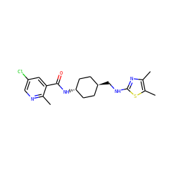 Cc1ncc(Cl)cc1C(=O)N[C@H]1CC[C@H](CNc2nc(C)c(C)s2)CC1 ZINC000261138417