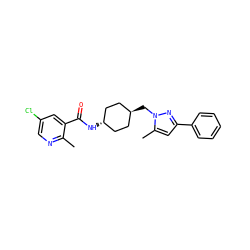Cc1ncc(Cl)cc1C(=O)N[C@H]1CC[C@H](Cn2nc(-c3ccccc3)cc2C)CC1 ZINC000118637303