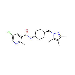 Cc1ncc(Cl)cc1C(=O)N[C@H]1CC[C@H](Cn2nc(C)c(C)c2C)CC1 ZINC000261102730