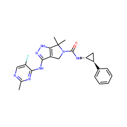 Cc1ncc(F)c(Nc2n[nH]c3c2CN(C(=O)N[C@@H]2C[C@H]2c2ccccc2)C3(C)C)n1 ZINC000115984755