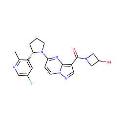 Cc1ncc(F)cc1[C@@H]1CCCN1c1ccn2ncc(C(=O)N3CC(O)C3)c2n1 ZINC000169704260
