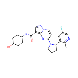 Cc1ncc(F)cc1[C@@H]1CCCN1c1ccn2ncc(C(=O)NC3CCC(O)CC3)c2n1 ZINC000149953519