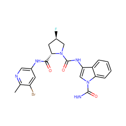 Cc1ncc(NC(=O)[C@@H]2C[C@@H](F)CN2C(=O)Nc2cn(C(N)=O)c3ccccc23)cc1Br ZINC000200850895