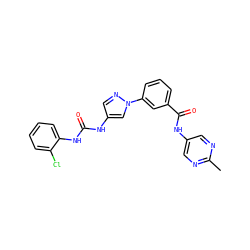 Cc1ncc(NC(=O)c2cccc(-n3cc(NC(=O)Nc4ccccc4Cl)cn3)c2)cn1 ZINC000299839611