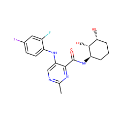 Cc1ncc(Nc2ccc(I)cc2F)c(C(=O)N[C@@H]2CCC[C@@H](O)[C@H]2O)n1 ZINC000169337231