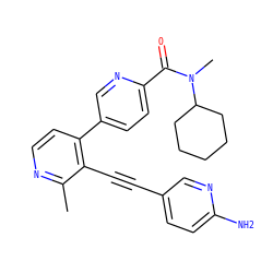 Cc1nccc(-c2ccc(C(=O)N(C)C3CCCCC3)nc2)c1C#Cc1ccc(N)nc1 ZINC000202386321