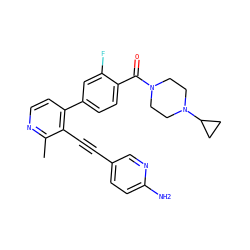 Cc1nccc(-c2ccc(C(=O)N3CCN(C4CC4)CC3)c(F)c2)c1C#Cc1ccc(N)nc1 ZINC000202387315
