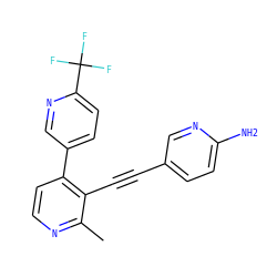 Cc1nccc(-c2ccc(C(F)(F)F)nc2)c1C#Cc1ccc(N)nc1 ZINC000202387973