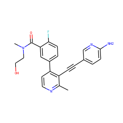 Cc1nccc(-c2ccc(F)c(C(=O)N(C)CCO)c2)c1C#Cc1ccc(N)nc1 ZINC000202385503