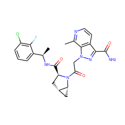 Cc1nccc2c(C(N)=O)nn(CC(=O)N3[C@H](C(=O)N[C@H](C)c4cccc(Cl)c4F)C[C@H]4C[C@H]43)c12 ZINC000143938944